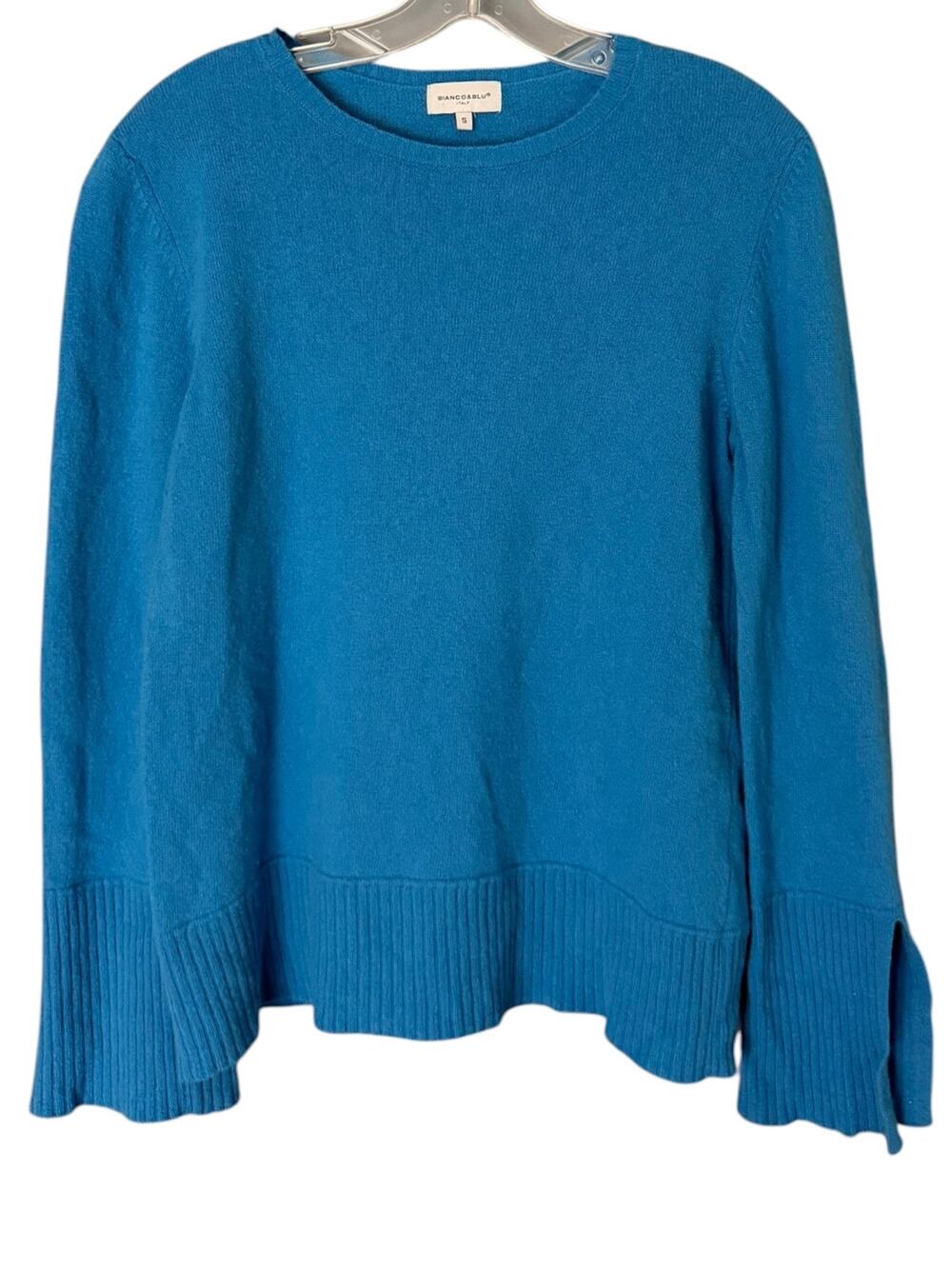 Bianco & Blu Italy Wool Cashmere Blend Sweater Women's S Teal Blue Crew Neck